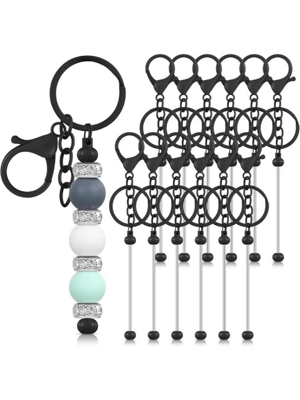 12 Pcs Blank Beadable Metal Keychains for DIY Crafts & Gifts - Bulk Set